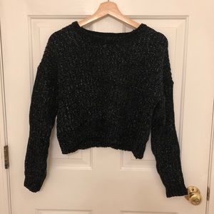 Black and Silver Cropped Knitted Sweater